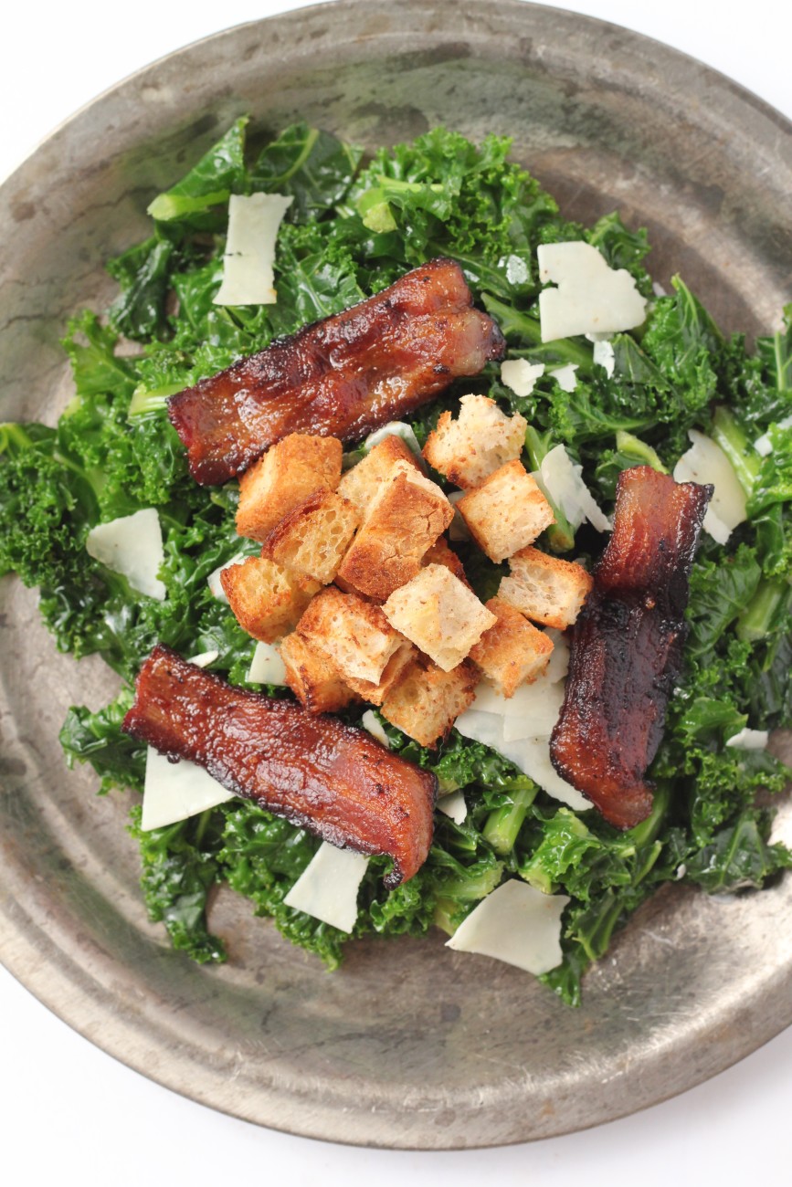 Kale Bacon Salad with Homemade Croutons